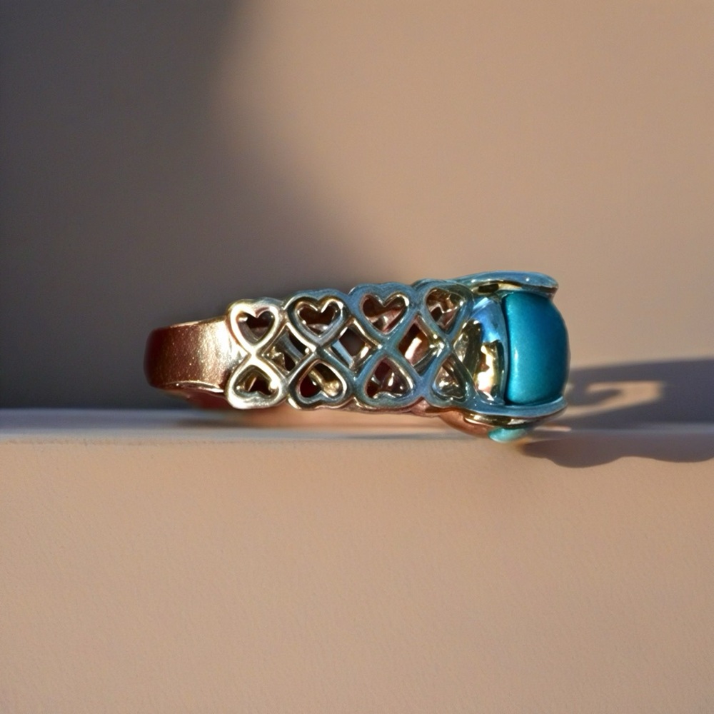 Turquoise Blue Stone Heart Ring Size 7.5 Silver Plated